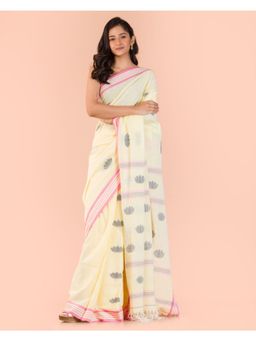 Angoshobha - Cream Cotton Jamdani Saree with Unstitched Blouse