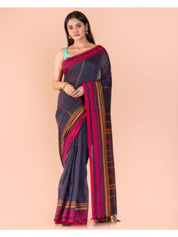 Angoshobha - Grey Handwoven Cotton Saree with Unstitched Blouse