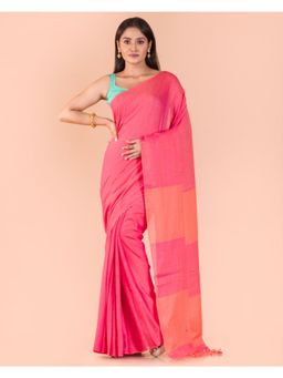 Angoshobha - Pink Handwoven Cotton Saree with Unstitched Blouse