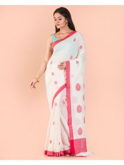 Angoshobha - White Handwoven Cotton Saree with Unstitched Blouse