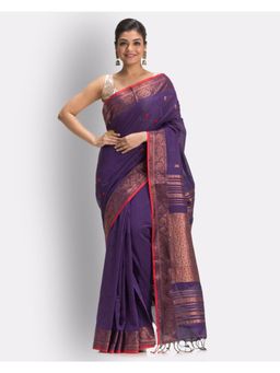 Angoshobha - Violet Cotton Handloom Tangail Saree with Unstitched Blouse