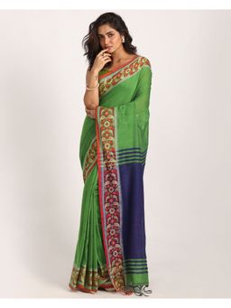 Angoshobha - Green Handloom Cotton Tangail Saree with Unstitched Blouse