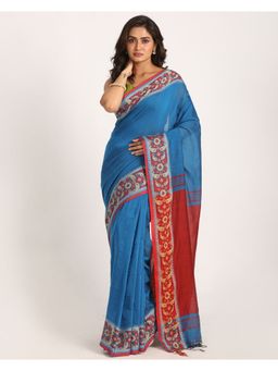 Angoshobha - Blue Handloom Cotton Tangail Saree with Unstitched Blouse