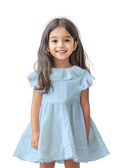 Kidbea - Baby Girls New Cute Trendy Frock Made with 100% Linen Fabrics - Blue