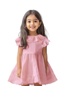 Kidbea - Baby Girls New Cute Trendy Frock Made with 100% Linen Fabrics - Pink