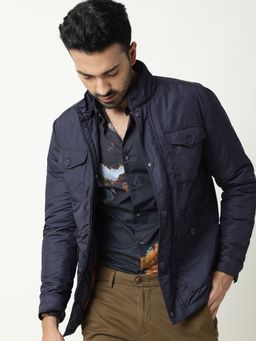 Rare Rabbit - Spiller- Printed Slim Fit Mens Shirt - Navy