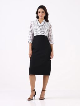 Powersutra - Women Black Polka Dot Knee Length Dress