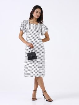 Powersutra - Women White Polka Dot A-Line Dress