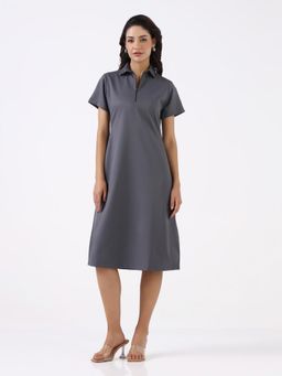 Powersutra - Women Grey Metal Zipper A-Line Dress