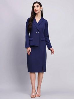 Powersutra - Women Navy Blue Stretch Blazer Midi Dress