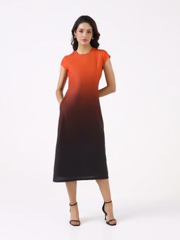 Powersutra - Women Dual Tone Ombre Cap Sleeve A-Line Dress