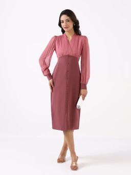 Powersutra - Women Dusty Pink Stretch Sheath Midi Dress