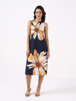 Powersutra - Women Navy Blue Midnight Bloom A-Line Dress