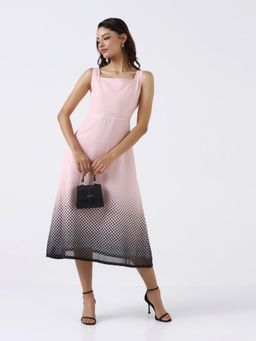 Powersutra - Women Pink Pola Dots Stretch Flared Midi Dress