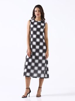 Powersutra - Women Black and White Non-Stretch A-Line Midi Dress