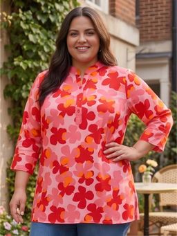 Indietoga Plus Size - Women Plus Size Floral Printed Polyester Top