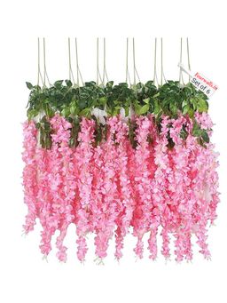 Fourwalls - Artificial Beautiful Hanging Orchid Flower Vine (Set of 6, 105 cm Tall, Dark-Pink)