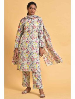 W - Floral Kurta-straight Pant-dupatta White (Set of 3)
