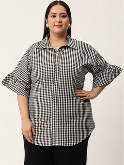 theRebelinme - Womens Black & White Checked Printed Shirt Style Top