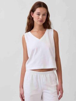 GAP - White Women Relaxed V-Neck Tank Top