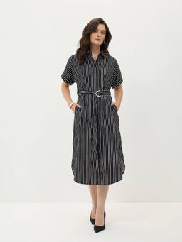 SALT Attire - Avelin Black Stripes Dress with Belt