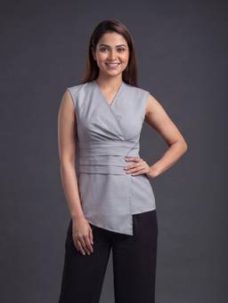 Exude - Grey Wrap-Style Sleeveless Top