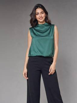 Exude - Emerald Green Satin High Neck Top