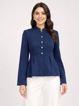 Exude - Navy Tailored Peplum Top