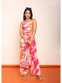 Loveprasha - Multi-Color Printed Side Waist Cutouts Jumpsuit