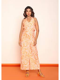 Loveprasha - Off White Printed Back Neck Closing Jumpsuit