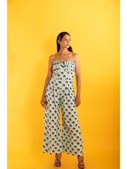 Loveprasha - Aqua Bustier Organza Wrap Around Jumpsuit