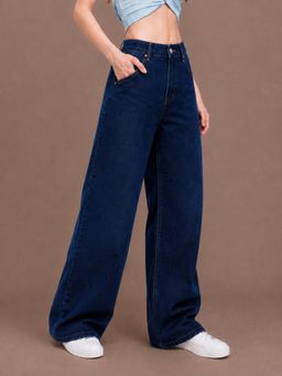 VBEAUTI - Navy Blue Women Wideleg Streachable High Rise Jeans