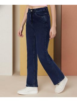 VBEAUTI - Women Navy Blue High Rise Wideleg Streachable Jeans