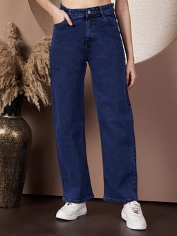 VBEAUTI - Women High Rise Navy Blue Wideleg Streachable Jeans