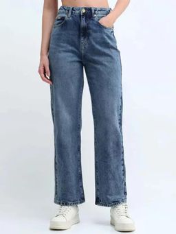 VBEAUTI - Women Navy Wideleg Streachable High Rise Jeans