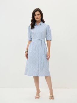 SALT Attire - Regatta Grey Stripes Dress with Belt