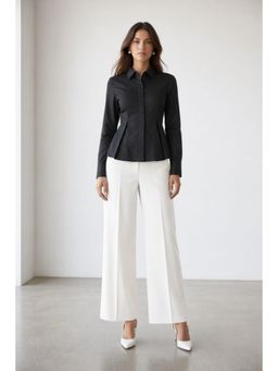 Virgio - Black Solid Cotton Peplum Detail Fitted Shirt
