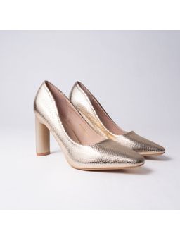 VANSON - Evening Glory Gold Pumps with Eccentric Heels