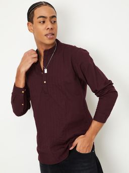 max - Burgundy Pure Cotton Solid Kurta