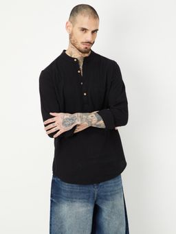 max - Black Pure Cotton Textured Kurta