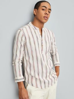max - Off White Pure Cotton Stripes Kurta