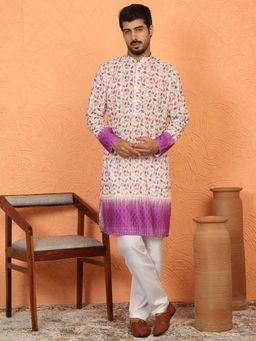 KRAFT INDIA LUXE - Purple Cotton Floral Kurta with Pyjama