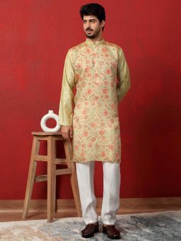 KRAFT INDIA LUXE - Green Silk Floral Kurta