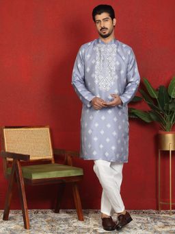 KRAFT INDIA LUXE - Blue Silk Blend Geometric Kurta