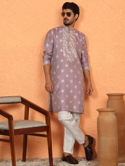 KRAFT INDIA LUXE - Mauve Silk Blend Geometric Kurta with Pant
