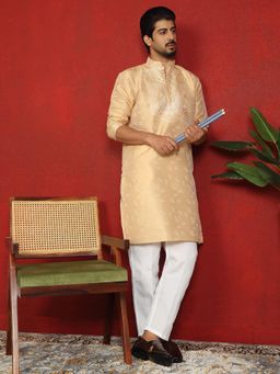 KRAFT INDIA LUXE - Beige Silk Blend Floral Kurta with Pant