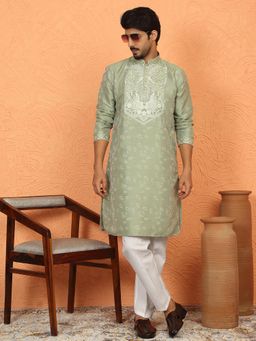 KRAFT INDIA LUXE - Green Silk Blend Floral Kurta
