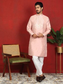 KRAFT INDIA LUXE - Pink Silk Blend Floral Kurta