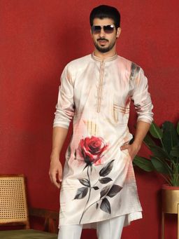 KRAFT INDIA LUXE - Beige Cotton Silk Floral Kurta