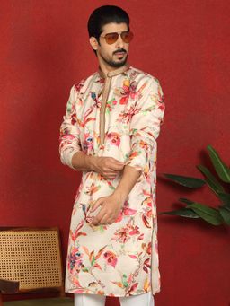KRAFT INDIA LUXE - Cream Cotton Silk Floral Kurta
